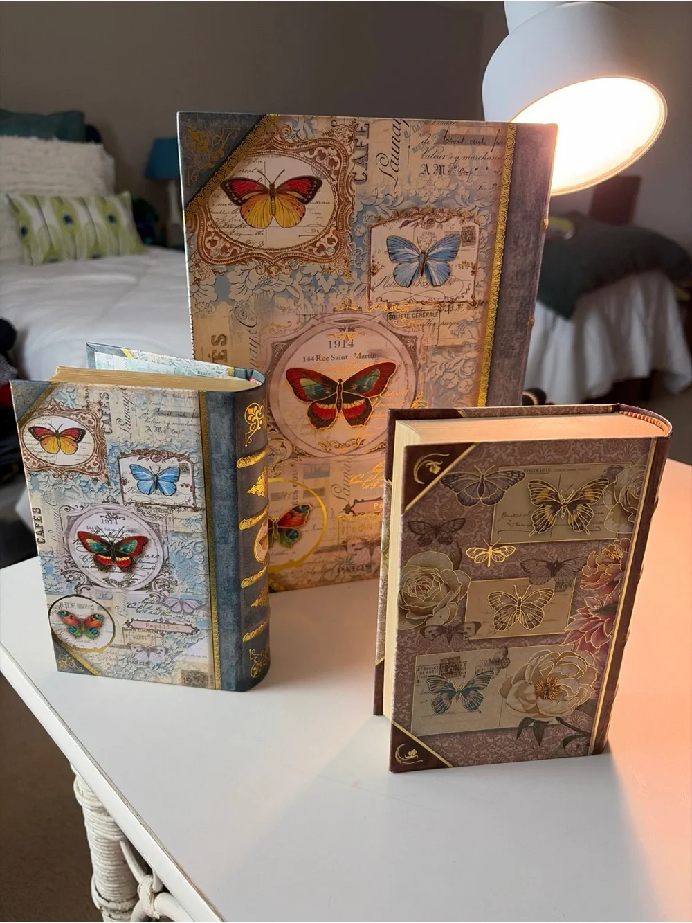 Vintage style Decorative Book Box Floral Butterfly design secret storage small b